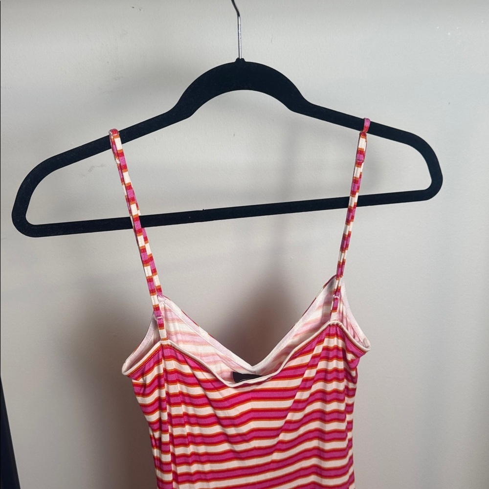 Pujka Adjustable Strap Red/Pink Striped Bodycon Guard Stripe Dress Size Small - Picture 6 of 8